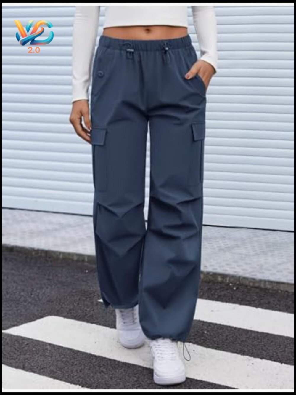 Cargo Pants Women Elastic Waist Parachute Hiking Pants Water-Resistant - Picture 2 of 6